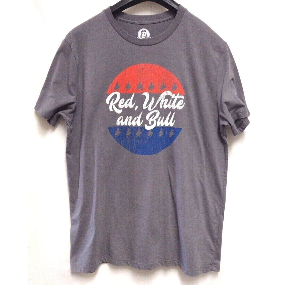 Dale Brisby Mens XL Gray Rock & Roll Denim Red White‎ and Bull Graphic T-Shirt